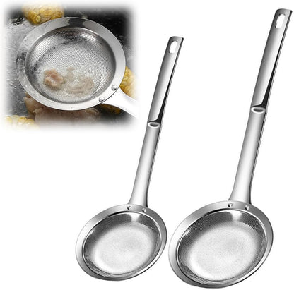 Fine Mesh Strainer with Handle, Stainless Steel Fat Skimmer Spoon, Oil Colander Food Strainer for Skimming Grease and Foam DIA 4.4" (Large)