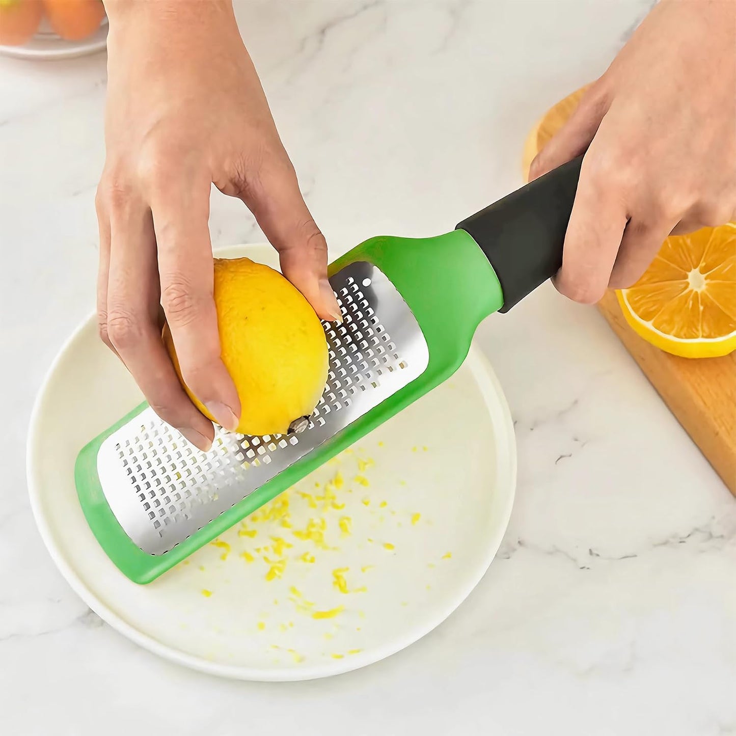 11-inch Handheld Cheese Grater - Coarse Stainless Steel Shredder for Parmesan/Cheddar, Non-Slip Silicone Handle with Storage Container (Dishwasher Safe) - Green