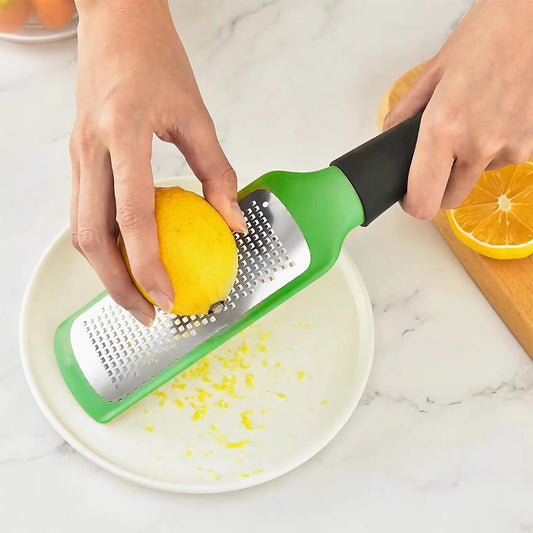 11-inch Handheld Cheese Grater - Coarse Stainless Steel Shredder for Parmesan/Cheddar, Non-Slip Silicone Handle with Storage Container (Dishwasher Safe) - Green