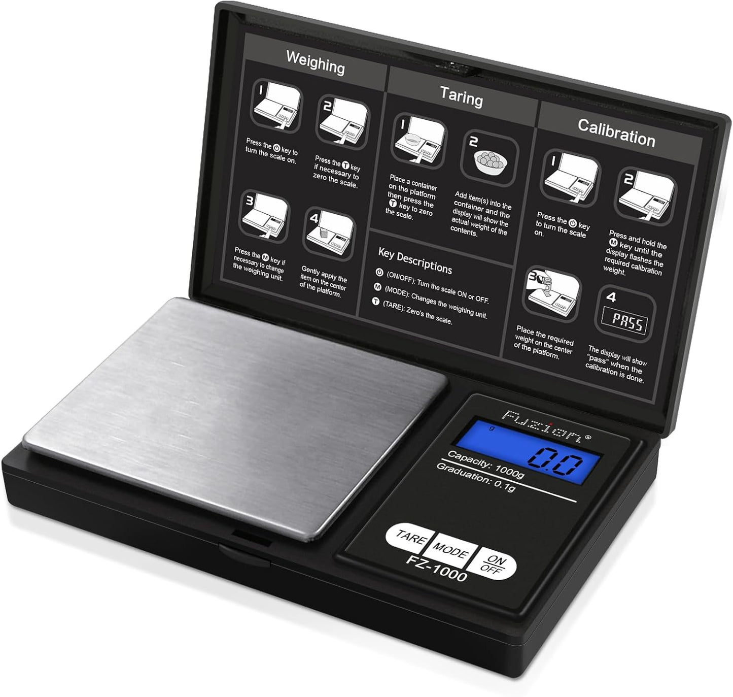 Digital Pocket Gram Scale 1000g/0.1g, Small Digital Scales Grams Ounces Grains, Herb Scale, Jewelry Scale, Portable Travel Food Scale
