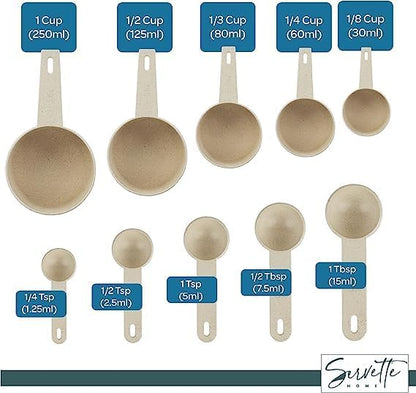 Measuring Cups Set - Measuring Spoons for Accurate Measurement of Dry and Liquid Ingredients - Set of 10 Wheat Straw Measuring Cups