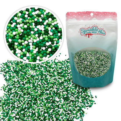 St. Paddy's Pearls | 12 Oz Stand Up Sprinkle Bag | St. Patrick's Day Themed Sprinkle Blend | Mini Sugar Pearls in Green, Lime, and White Colors | Toppings for Cakes, Pastries, and Desserts