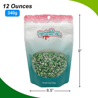 St. Paddy's Pearls | 12 Oz Stand Up Sprinkle Bag | St. Patrick's Day Themed Sprinkle Blend | Mini Sugar Pearls in Green, Lime, and White Colors | Toppings for Cakes, Pastries, and Desserts