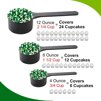 St. Paddy's Pearls | 12 Oz Stand Up Sprinkle Bag | St. Patrick's Day Themed Sprinkle Blend | Mini Sugar Pearls in Green, Lime, and White Colors | Toppings for Cakes, Pastries, and Desserts