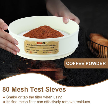 7.9" (20cm) PVC Lab Sieve, Nylon Mesh, 80 Mesh (0.2mm) Screen Sifter