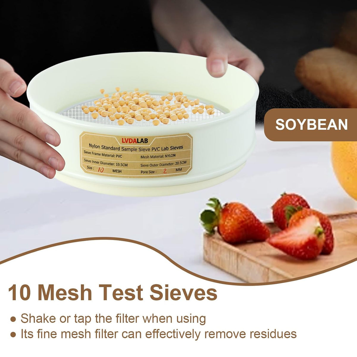 7.9" (20cm) PVC Lab Sieve, Nylon Mesh, 80 Mesh (0.2mm) Screen Sifter