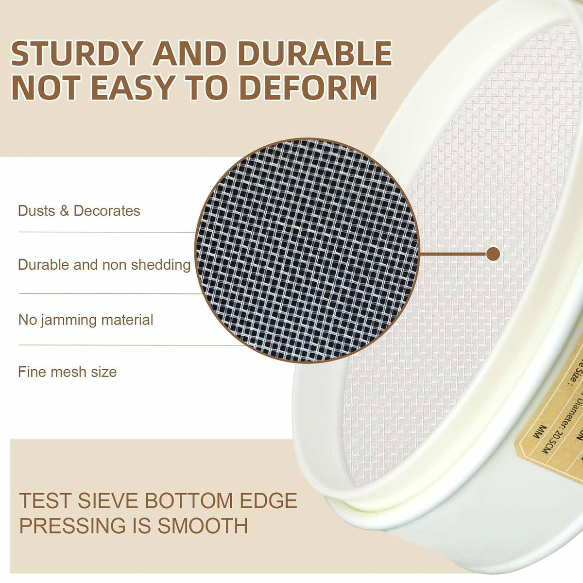 7.9" (20cm) PVC Lab Sieve, Nylon Mesh, 80 Mesh (0.2mm) Screen Sifter