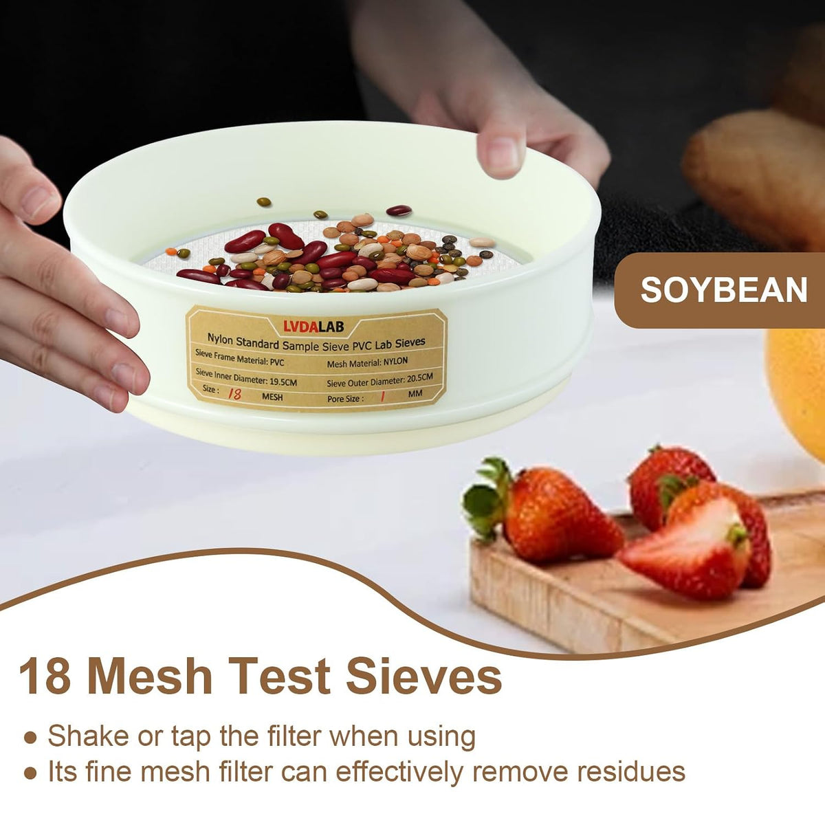 7.9" (20cm) PVC Lab Sieve, Nylon Mesh, 80 Mesh (0.2mm) Screen Sifter