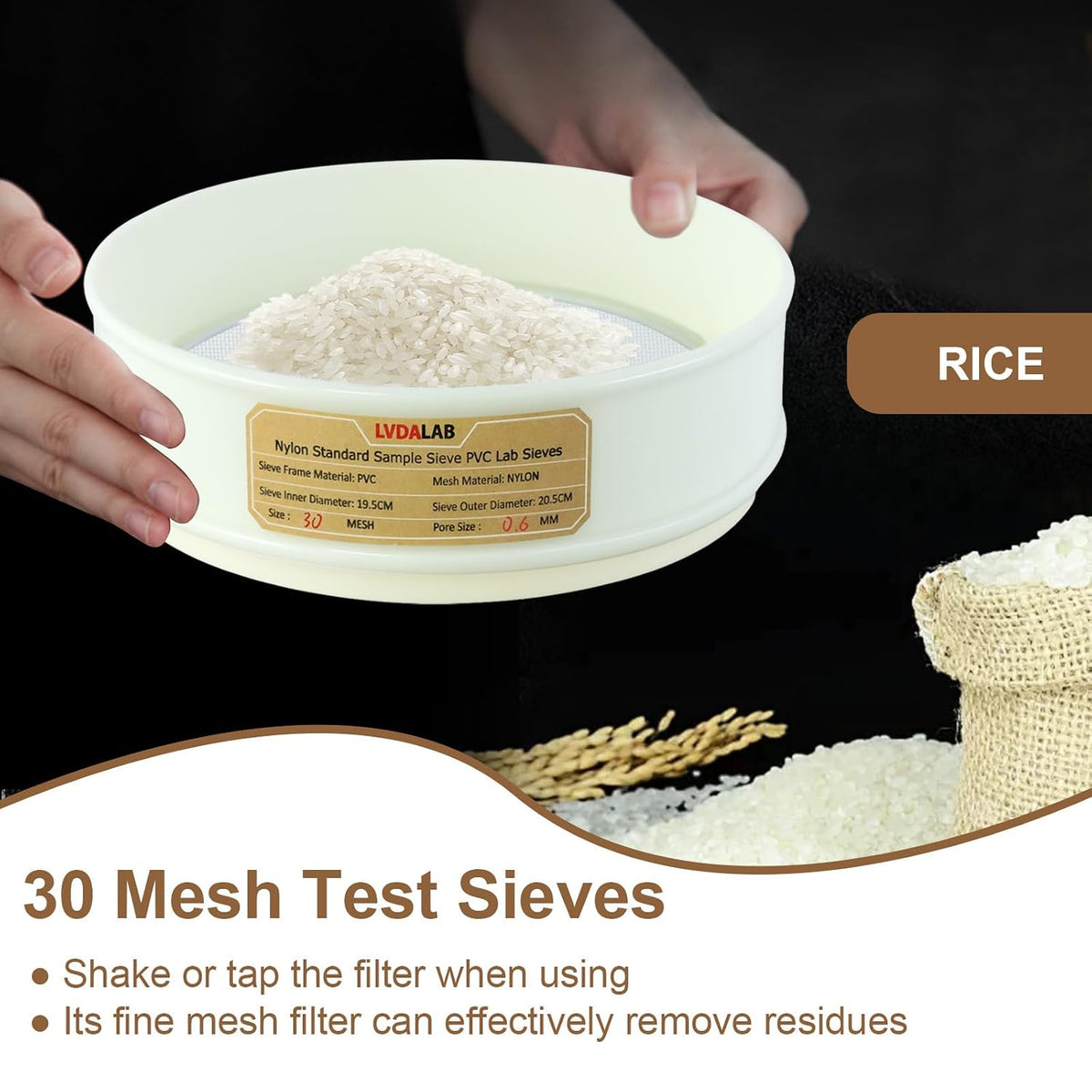 7.9" (20cm) PVC Lab Sieve, Nylon Mesh, 80 Mesh (0.2mm) Screen Sifter