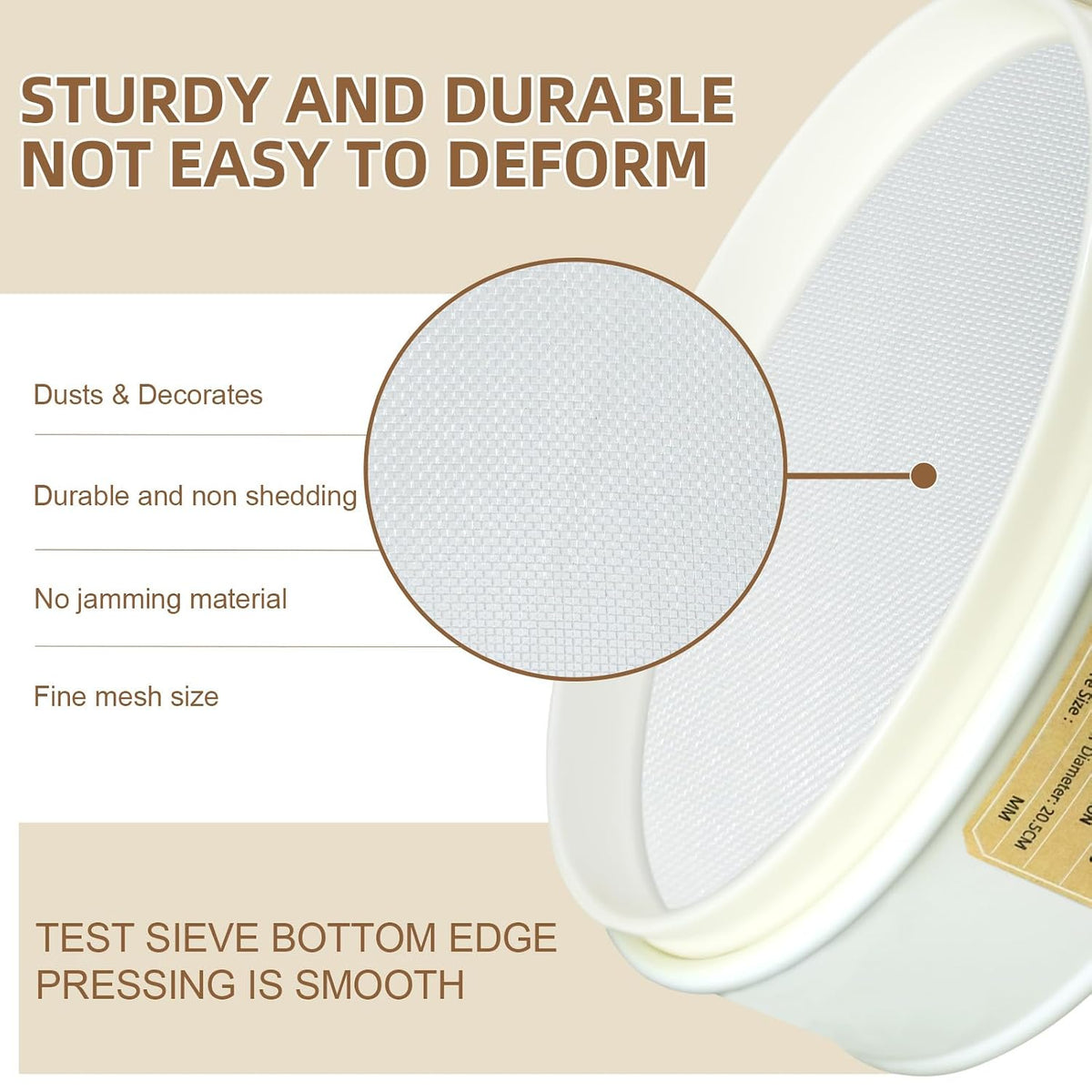 7.9" (20cm) PVC Lab Sieve, Nylon Mesh, 80 Mesh (0.2mm) Screen Sifter