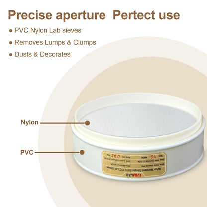 7.9" (20cm) PVC Lab Sieve, Nylon Mesh, 80 Mesh (0.2mm) Screen Sifter