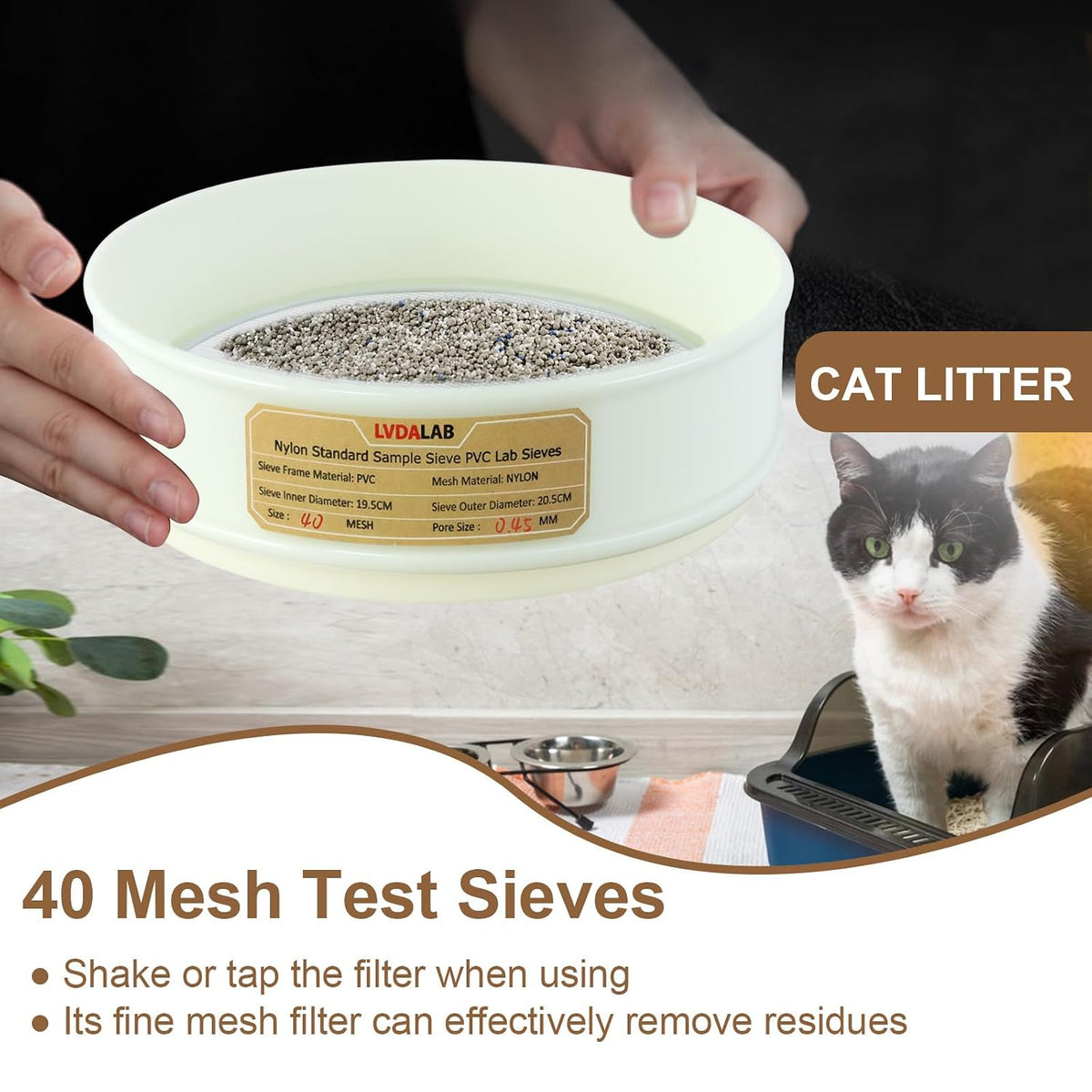 7.9" (20cm) PVC Lab Sieve, Nylon Mesh, 80 Mesh (0.2mm) Screen Sifter