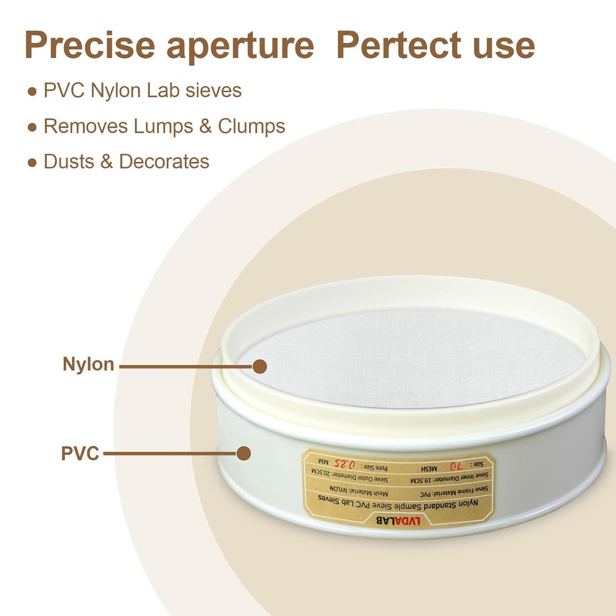 7.9" (20cm) PVC Lab Sieve, Nylon Mesh, 80 Mesh (0.2mm) Screen Sifter