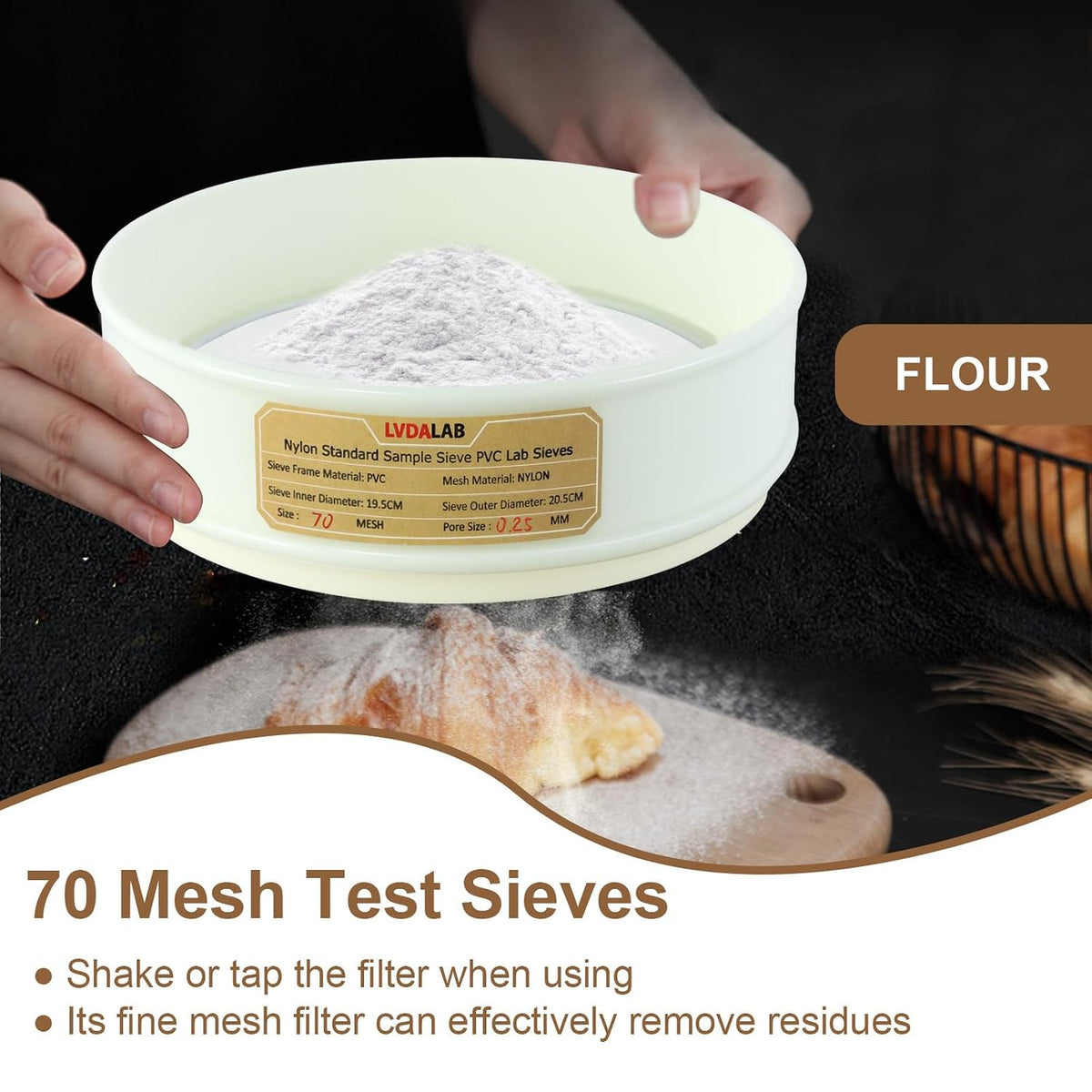 7.9" (20cm) PVC Lab Sieve, Nylon Mesh, 80 Mesh (0.2mm) Screen Sifter