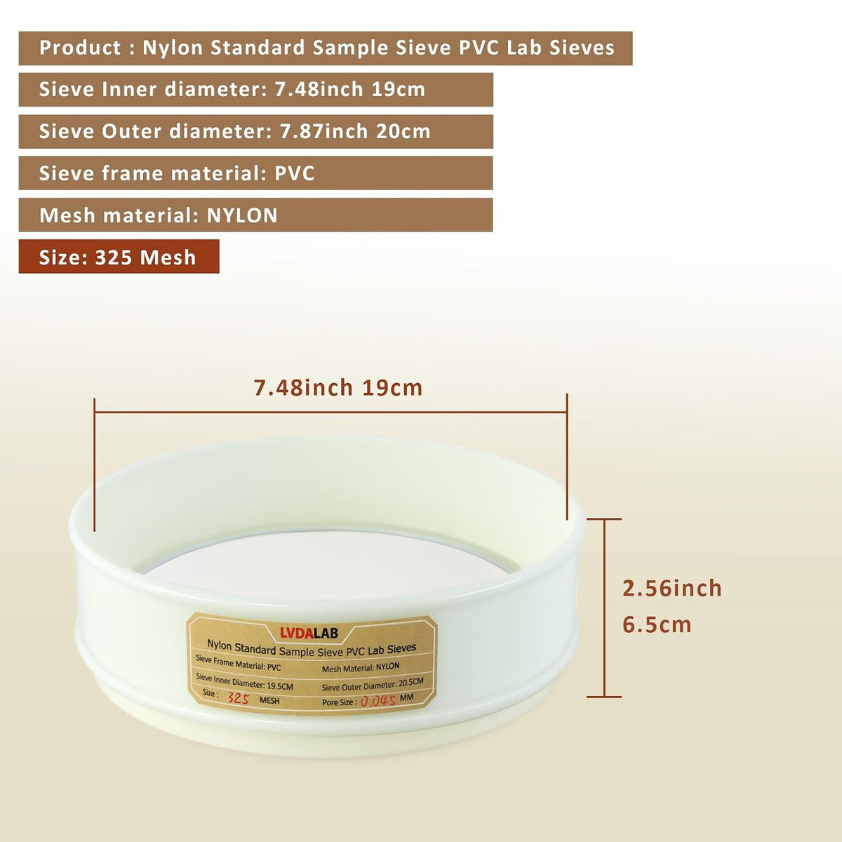 7.9" (20cm) PVC Lab Sieve, Nylon Mesh, 80 Mesh (0.2mm) Screen Sifter