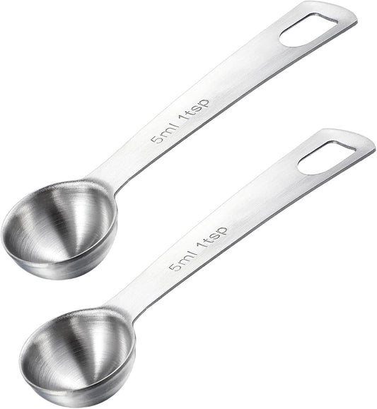 2 Pcs 1 Teaspoon Scoop Measuring Spoon Stainless Steel Teaspoons (5ml) Coffee Scoop and Tablespoon Measuring Spoon Metal Kitchen Gadgets for Cooking and Baking