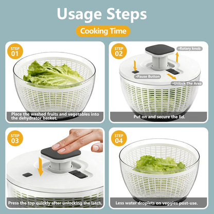 Salad Spinner Large, Lettuce Spinner, Fruits and Vegetables Washer with 4 Blades Slicer, One-handed Easy Press Large Vegetable Dryer Salad Mixer, 5 Quart Capacity, Grey