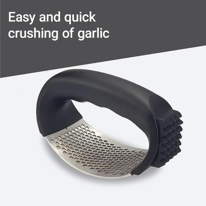 Garlic Press Rocker, Stainless Steel Garlic Mincer and Garlic Crusher, Easy-Squeeze Garlic Tool with Peeler and Cleaning Brush for Smashing Garlic
