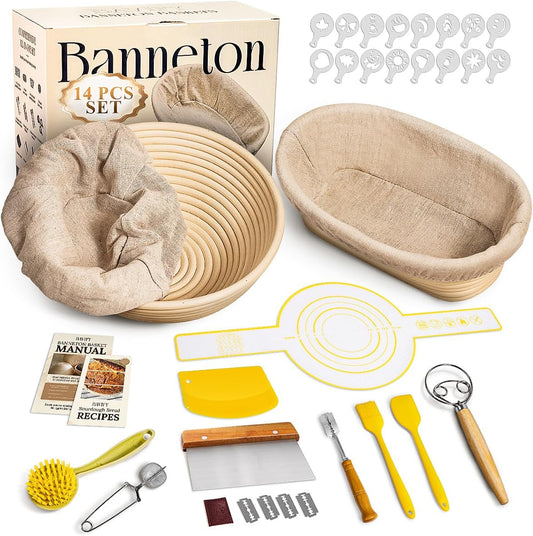 BAVIFY Sourdough Starter Kit, Banneton Bread Proofing Baskets Set | Complete Sourdough Bread Baking Supplies, Beginner Friendly Bread Making Kit, 9 in Round and 10 in Oval Rattan Banneton