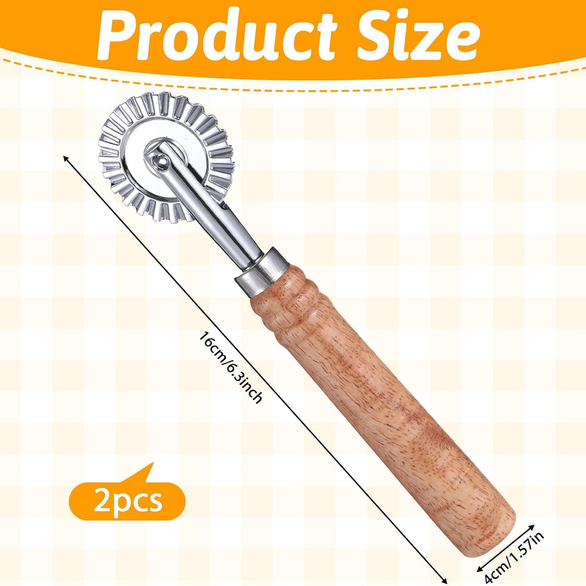 2 Pcs Pastry Wheel Cutter, Pastry and Pasta Cutter Wheel, Ravioli Pizza Cutter Wheels with Long Wooden Handle Dumpling Lace Making Noodle Dough Ruffled Edge Cookies Pie Cutting Tool