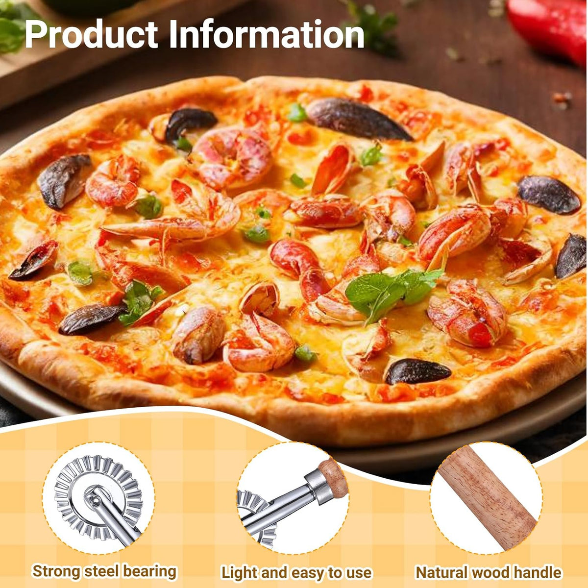 2 Pcs Pastry Wheel Cutter, Pastry and Pasta Cutter Wheel, Ravioli Pizza Cutter Wheels with Long Wooden Handle Dumpling Lace Making Noodle Dough Ruffled Edge Cookies Pie Cutting Tool