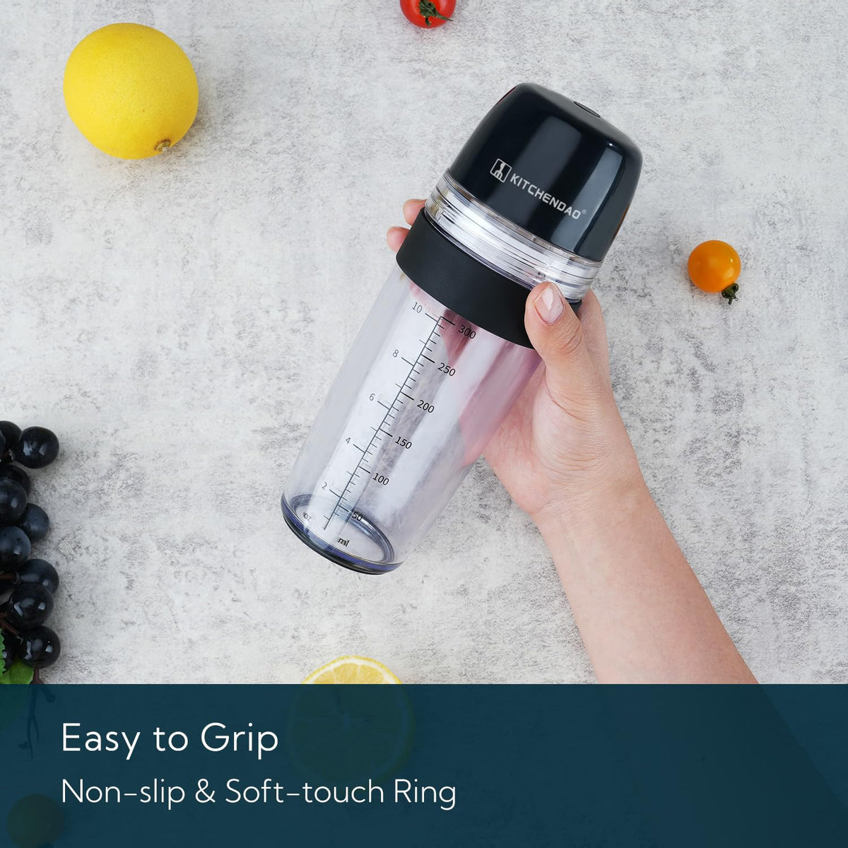 2 in 1 Salad Dressing Shaker Container with Juicer, Pour Spout, Leakproof, Dishwasher Safe, BPA Free, Travel Homemade Oil and Vinegar Salad Dressing Bottle Mixer Dispenser, 1-1/2 Cups