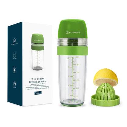 2 in 1 Salad Dressing Shaker Container with Juicer, Pour Spout, Leakproof, Dishwasher Safe, BPA Free, Travel Homemade Oil and Vinegar Salad Dressing Bottle Mixer Dispenser, 1-1/2 Cups