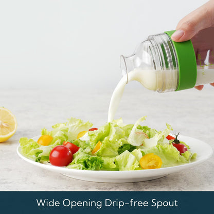 2 in 1 Salad Dressing Shaker Container with Juicer, Pour Spout, Leakproof, Dishwasher Safe, BPA Free, Travel Homemade Oil and Vinegar Salad Dressing Bottle Mixer Dispenser, 1-1/2 Cups