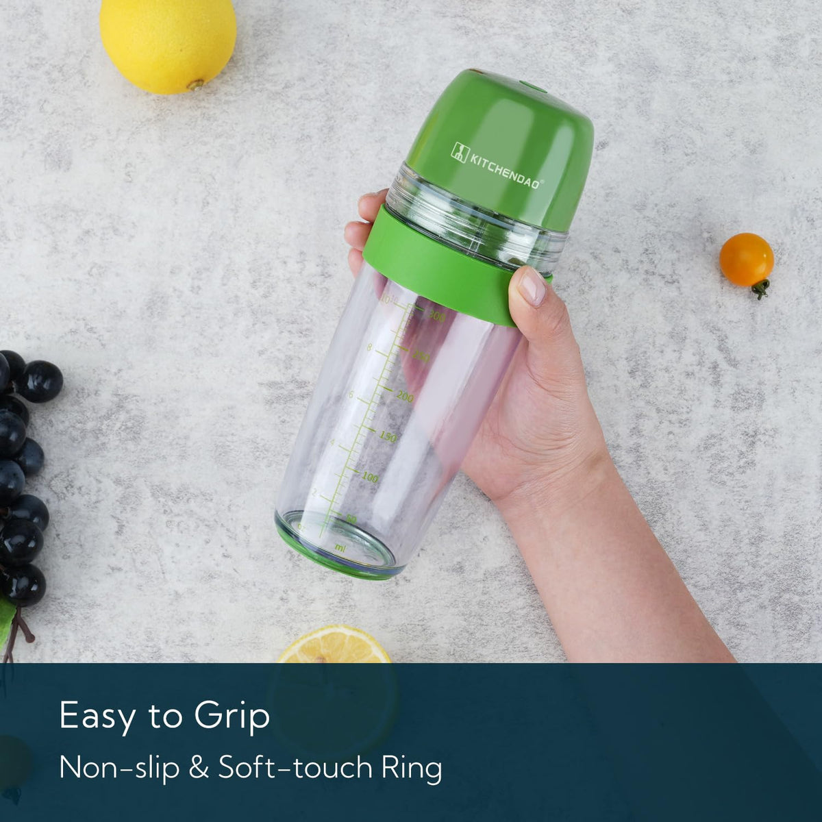 2 in 1 Salad Dressing Shaker Container with Juicer, Pour Spout, Leakproof, Dishwasher Safe, BPA Free, Travel Homemade Oil and Vinegar Salad Dressing Bottle Mixer Dispenser, 1-1/2 Cups