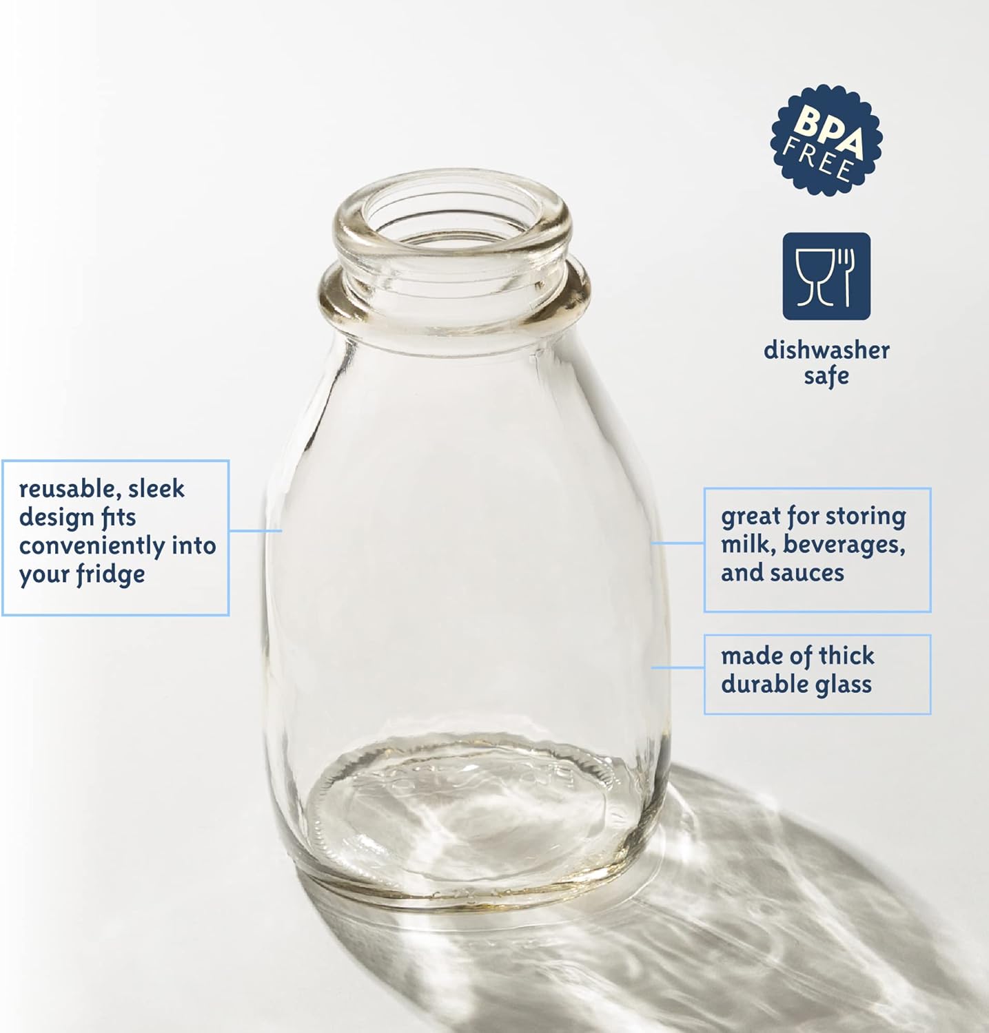 16 oz Glass Milk Bottle with Lid and Pour Spout – Small Glass Creamer Container for Refrigerator – Airtight Pint Milk Bottle for Coffee, Tea, and Liquid Storage