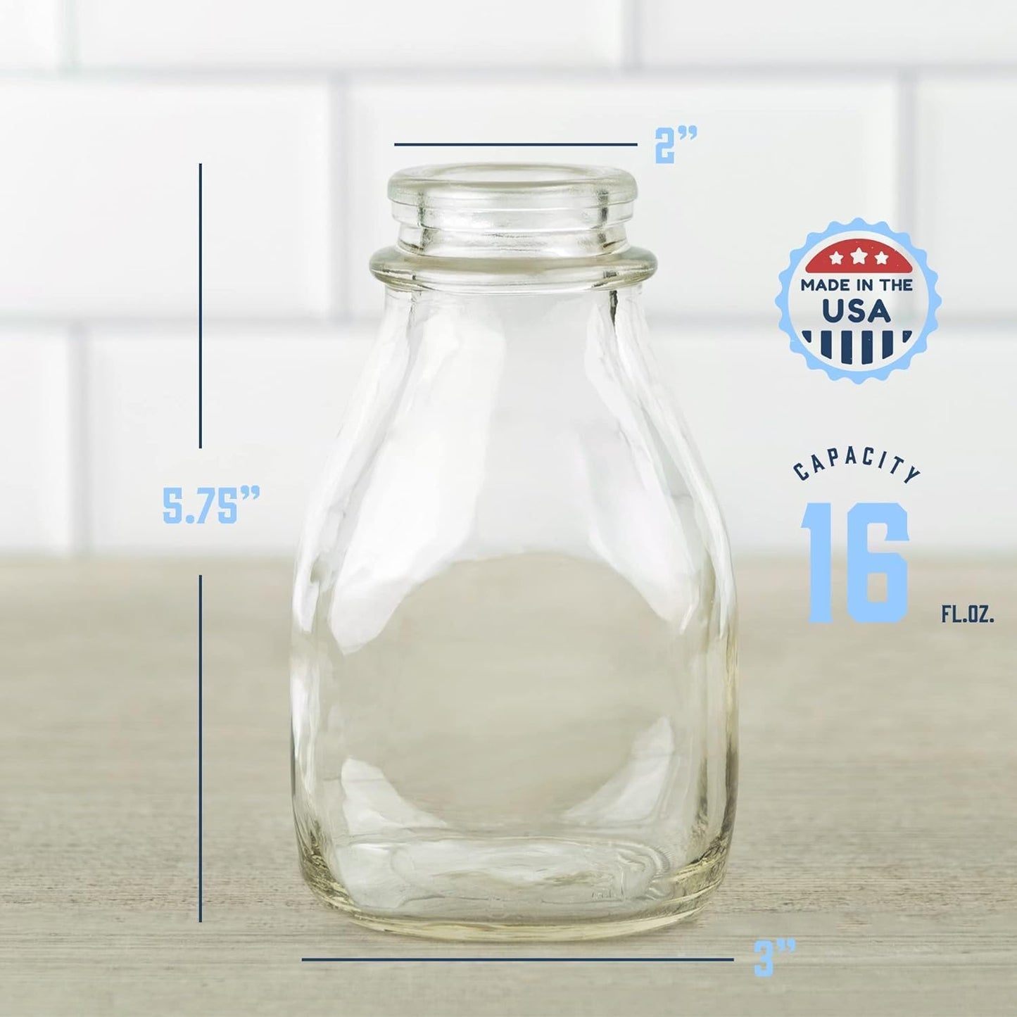 16 oz Glass Milk Bottle with Lid and Pour Spout – Small Glass Creamer Container for Refrigerator – Airtight Pint Milk Bottle for Coffee, Tea, and Liquid Storage