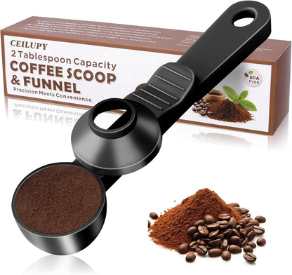 2 Tbsp Coffee Scoop with Built-in Funnel, Mess-Free Ground Coffee | For Protein Powder, Tea & Reusable K-Cup Refilling. Precise measurement, easy to use for daily brewing needs.