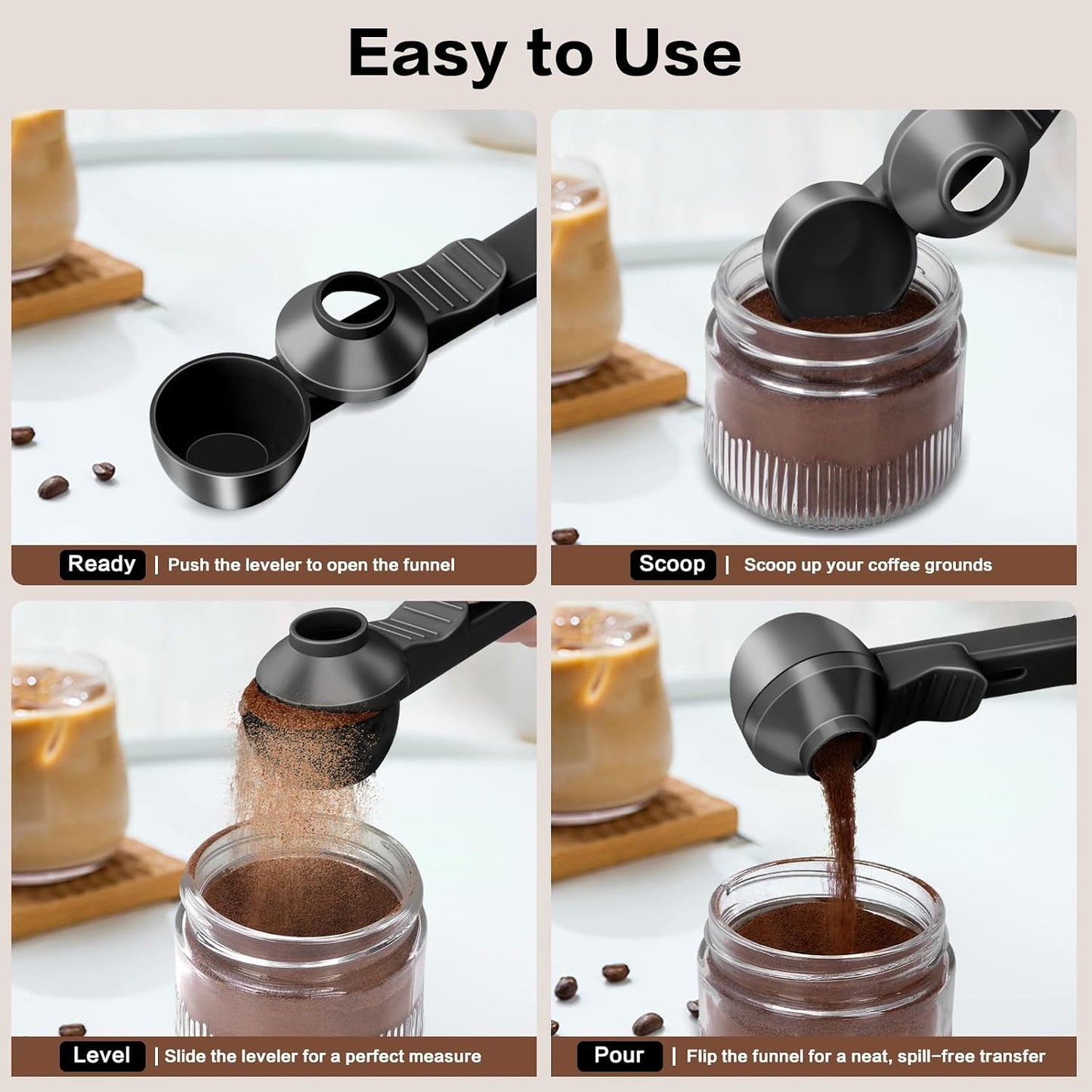 2 Tbsp Coffee Scoop with Built-in Funnel, Mess-Free Ground Coffee | For Protein Powder, Tea & Reusable K-Cup Refilling. Precise measurement, easy to use for daily brewing needs.