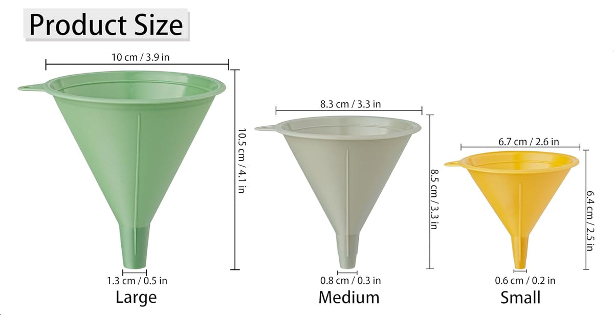 3 Piece Plastic Funnel Set (Pastel Color) - Kitchen Funnels Pouring Spout - for Filling Bottles Water Liquid, Protein Powder, Food Grade Cooking, Drink, Paint, Lotion, Kids