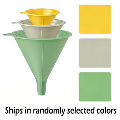 3 Piece Plastic Funnel Set (Pastel Color) - Kitchen Funnels Pouring Spout - for Filling Bottles Water Liquid, Protein Powder, Food Grade Cooking, Drink, Paint, Lotion, Kids