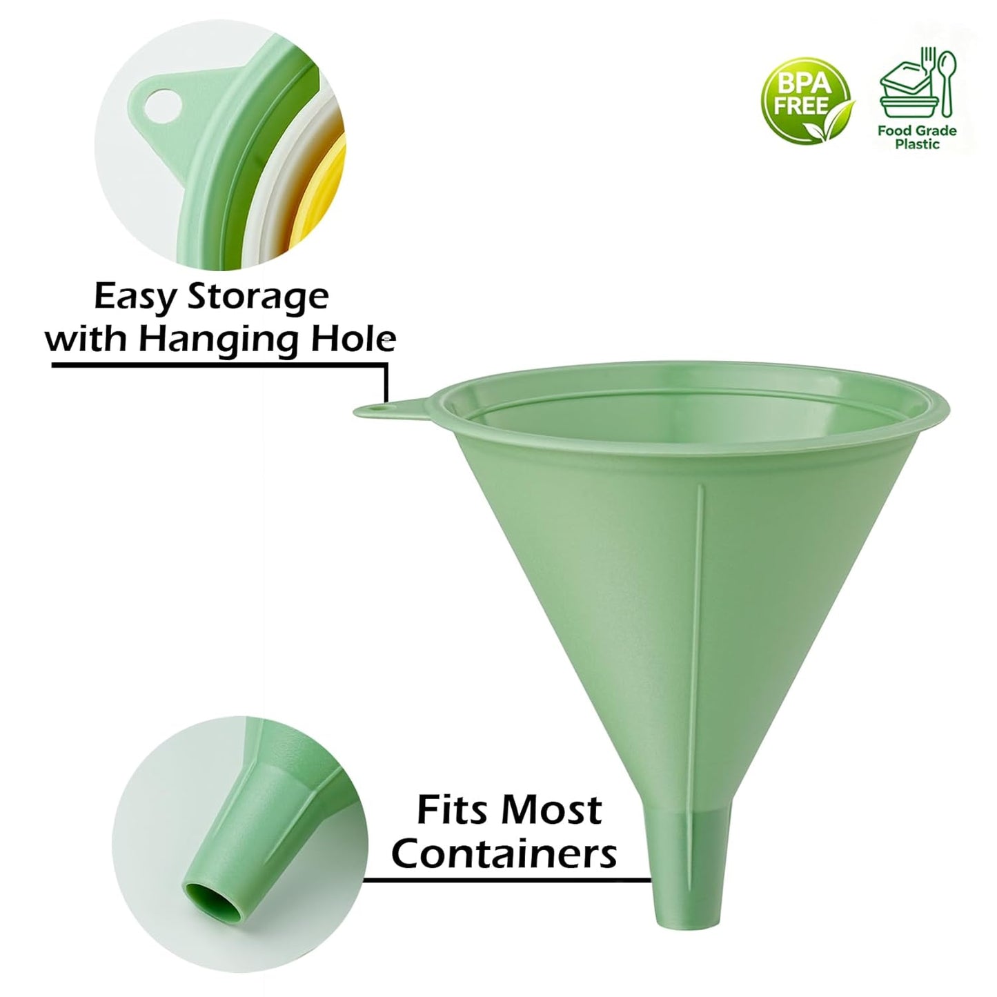 3 Piece Plastic Funnel Set (Pastel Color) - Kitchen Funnels Pouring Spout - for Filling Bottles Water Liquid, Protein Powder, Food Grade Cooking, Drink, Paint, Lotion, Kids