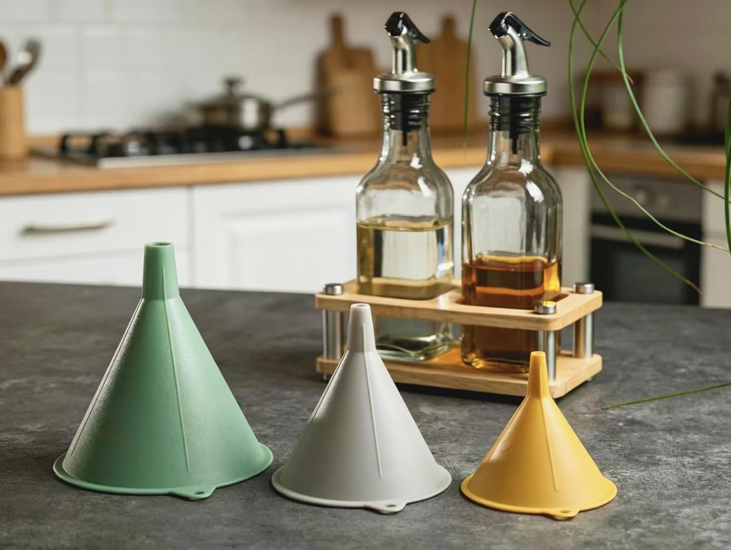 3 Piece Plastic Funnel Set (Pastel Color) - Kitchen Funnels Pouring Spout - for Filling Bottles Water Liquid, Protein Powder, Food Grade Cooking, Drink, Paint, Lotion, Kids