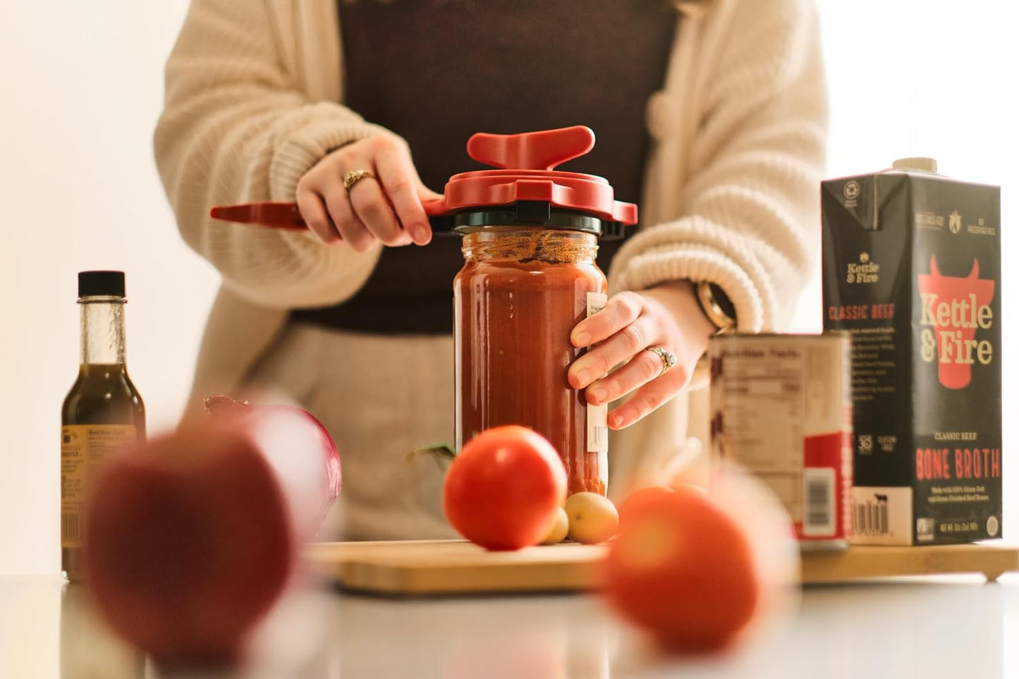 5-in-1 Multi-Purpose Strain-Free Opener for Jars, Bottles and Ring-Pull Cans, 5 x 10 x 2.25 inches, Red