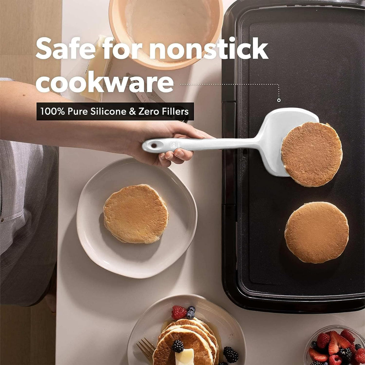 Silicone Turner Spatula Set - 600F Heat Resistant, 4-Pc Stone