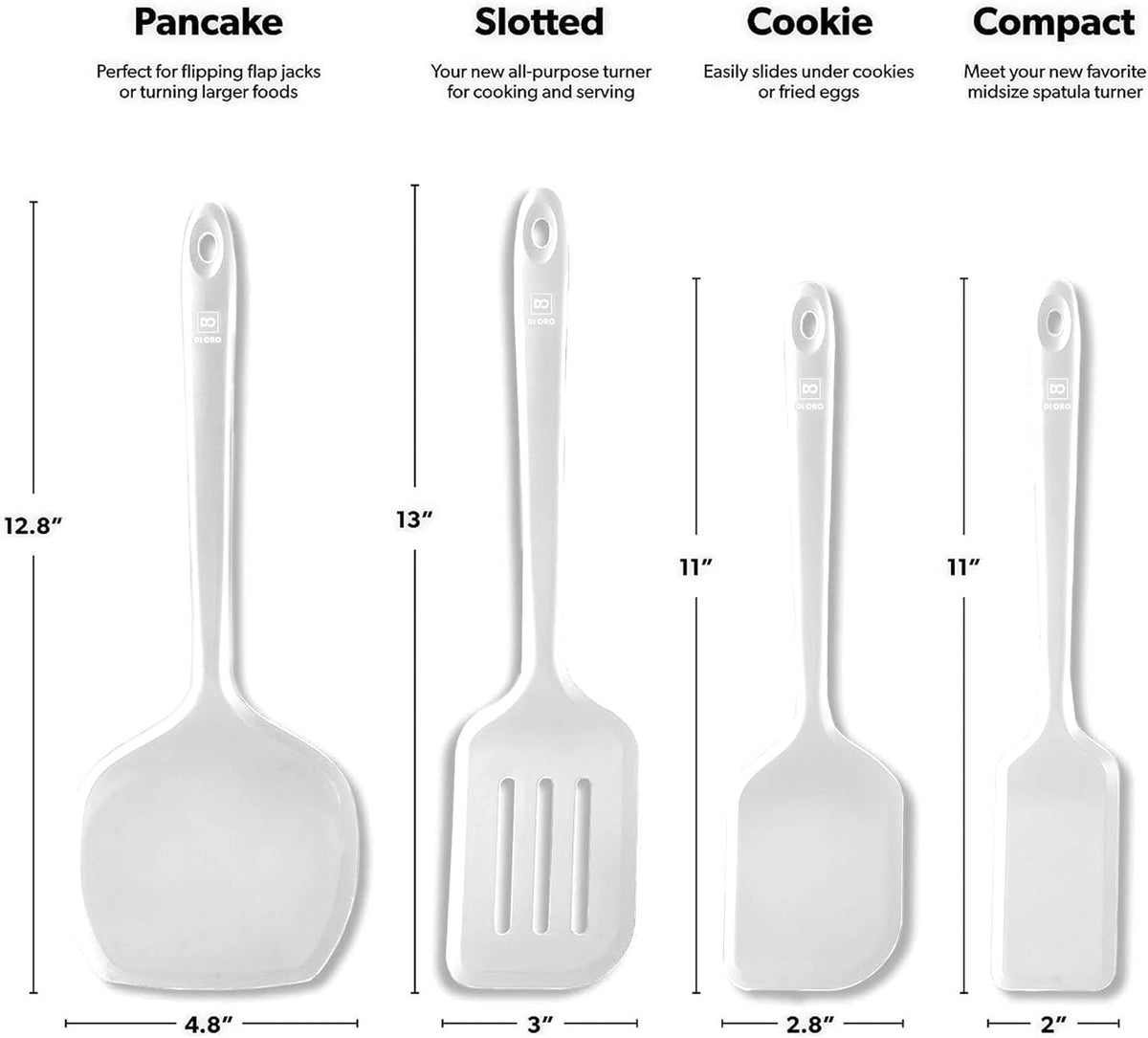 Silicone Turner Spatula Set - 600F Heat Resistant, 4-Pc Stone