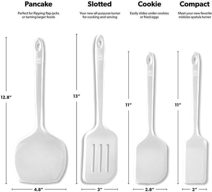 Silicone Turner Spatula Set - 600F Heat Resistant, 4-Pc Stone