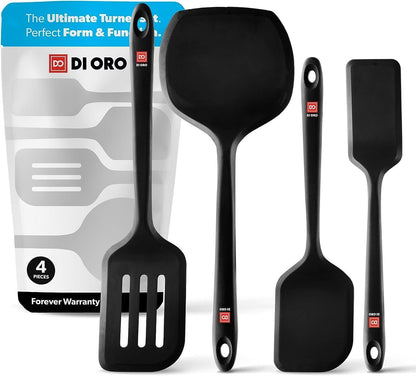 Silicone Turner Spatula Set - 600F Heat Resistant, 4-Pc Stone
