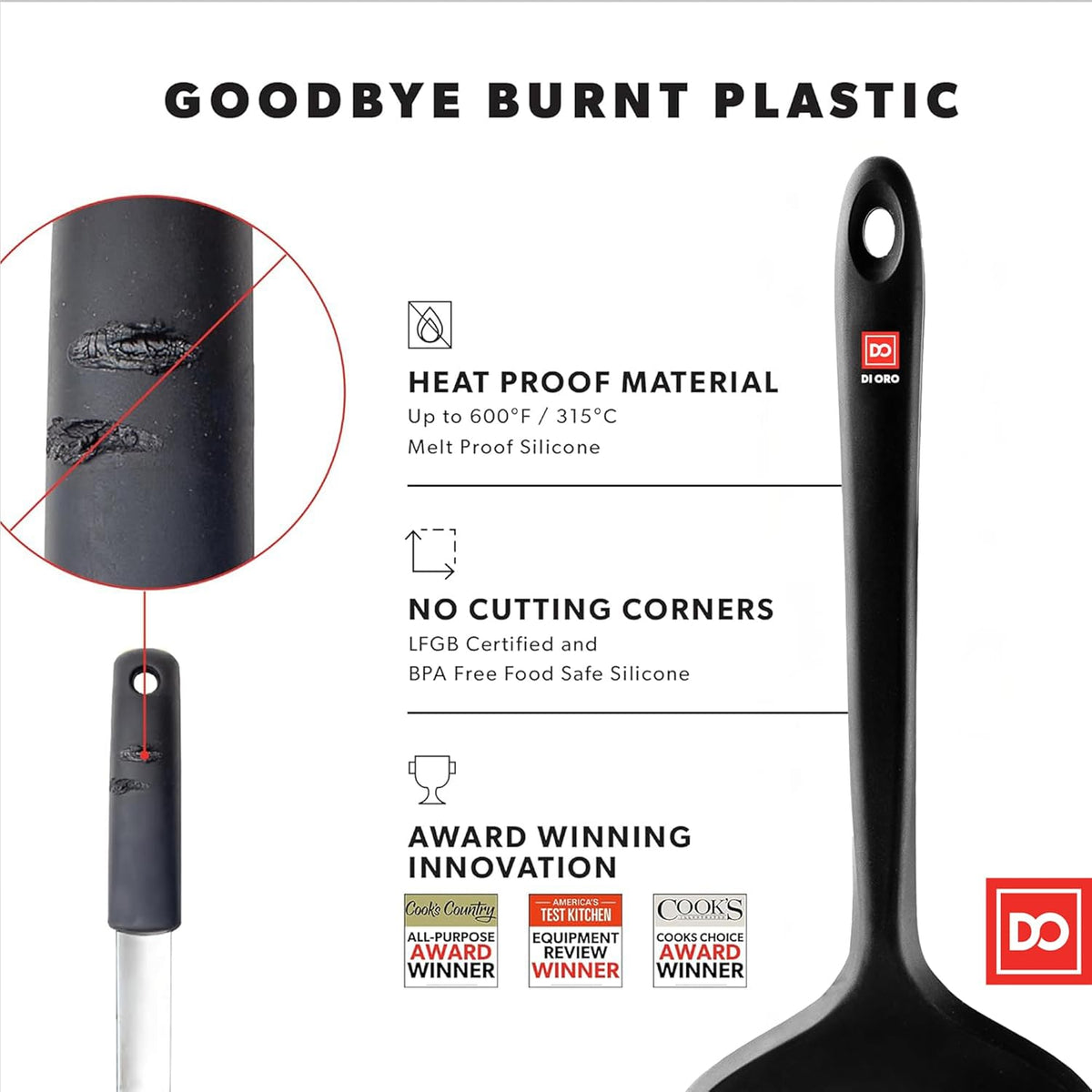 Silicone Turner Spatula Set - 600F Heat Resistant, 4-Pc Stone