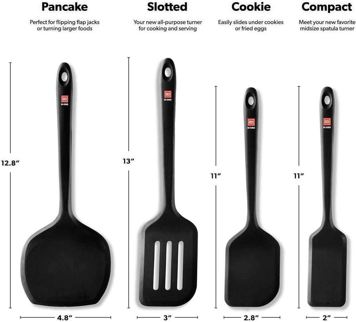 Silicone Turner Spatula Set - 600F Heat Resistant, 4-Pc Stone