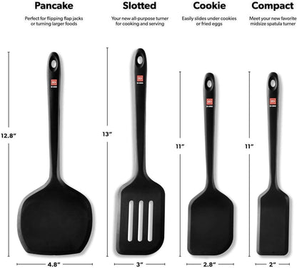 Silicone Turner Spatula Set - 600F Heat Resistant, 4-Pc Stone