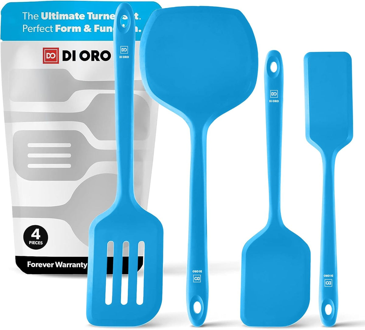 Silicone Turner Spatula Set - 600F Heat Resistant, 4-Pc Stone