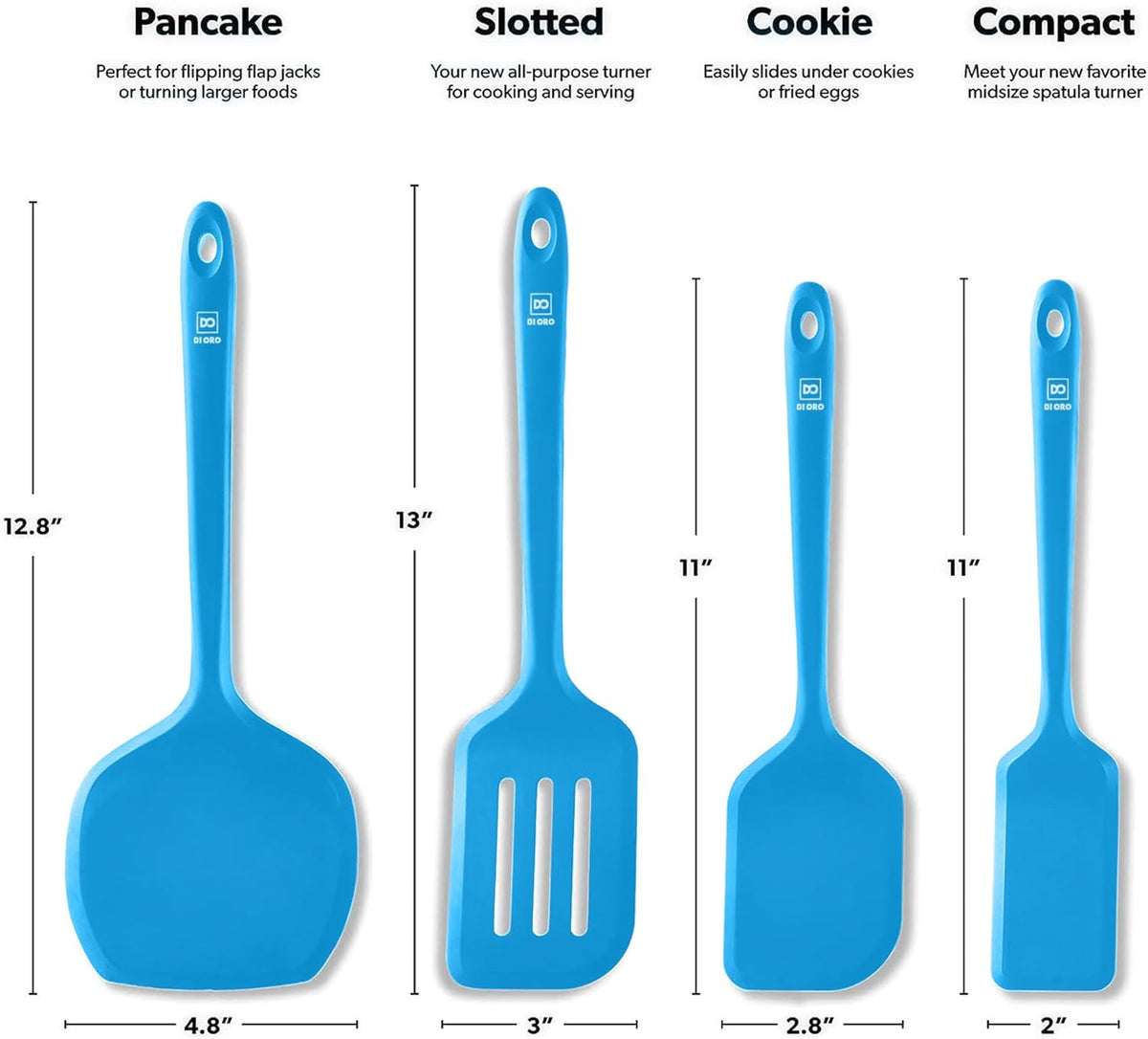 Silicone Turner Spatula Set - 600F Heat Resistant, 4-Pc Stone