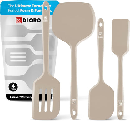 Silicone Turner Spatula Set - 600F Heat Resistant, 4-Pc Stone