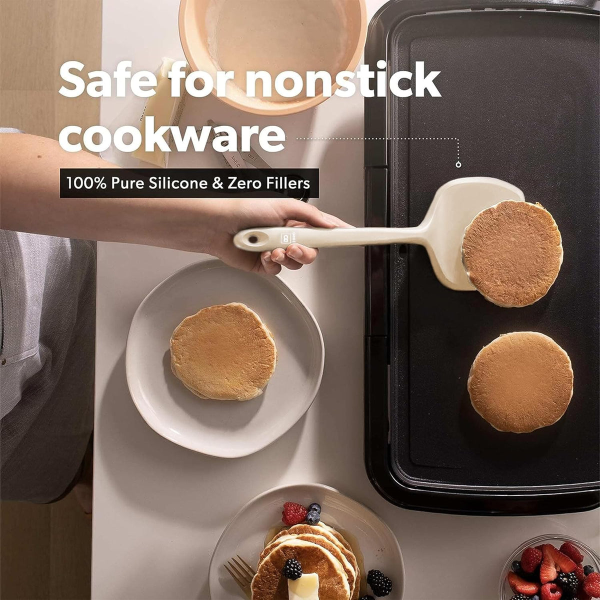 Silicone Turner Spatula Set - 600F Heat Resistant, 4-Pc Stone
