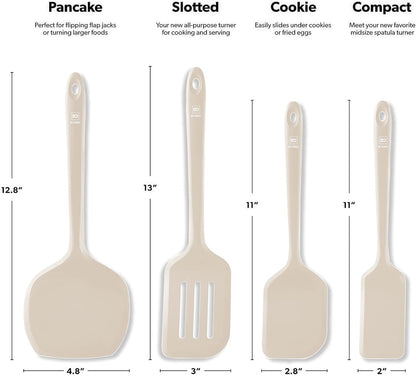Silicone Turner Spatula Set - 600F Heat Resistant, 4-Pc Stone
